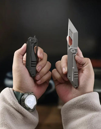 Cavol Shimo Framelock Knife with Gray Titanium Handle and Ceramic Coated Bohler M390 Tanto Blade for EDC Enthusiasts by Cavol
