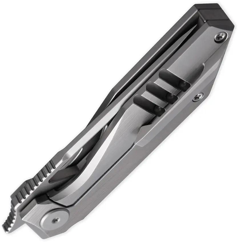 Cavol Shimo Framelock Knife with Gray Titanium Handle and Ceramic Coated Bohler M390 Tanto Blade for EDC Enthusiasts by Cavol