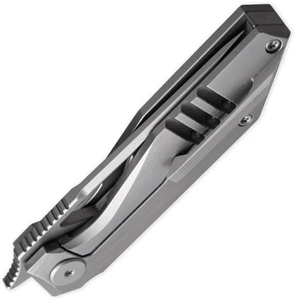 Cavol Shimo Framelock Knife with Gray Titanium Handle and Ceramic Coated Bohler M390 Tanto Blade for EDC Enthusiasts by Cavol