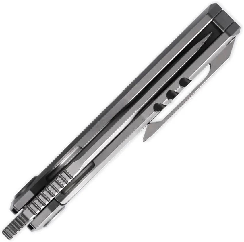 Cavol Shimo Framelock Knife with Gray Titanium Handle and Ceramic Coated Bohler M390 Tanto Blade for EDC Enthusiasts by Cavol