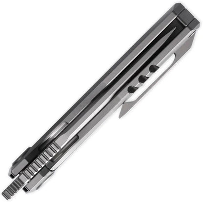 Cavol Shimo Framelock Knife with Gray Titanium Handle and Ceramic Coated Bohler M390 Tanto Blade for EDC Enthusiasts by Cavol