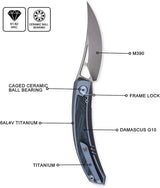 Cavol Kamasu Framelock Knife Blue Titanium Handle With G10 Inlay M390 Blade For EDC Enthusiasts by Cavol