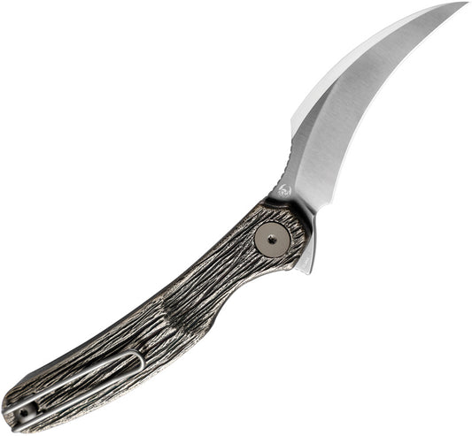 Cavol C09 Linerlock Titanium Knife with Elmax Blade 2.5 Inch Satin Bronze Grooved Handle for EDC Enthusiasts by Cavol