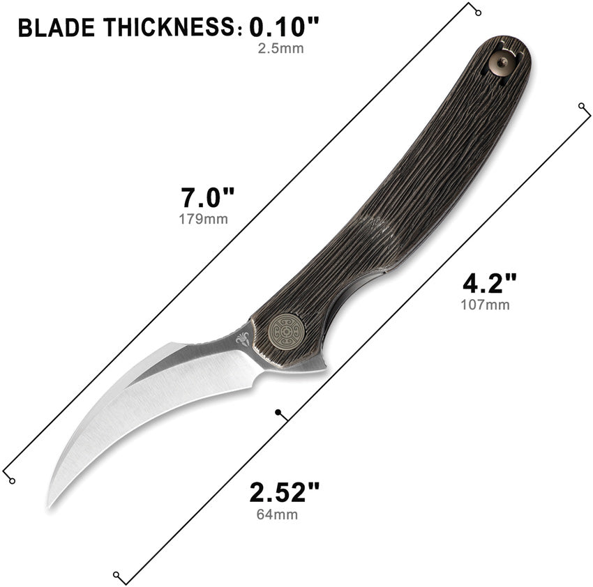 Cavol C09 Linerlock Titanium Knife with Elmax Blade 2.5 Inch Satin Bronze Grooved Handle for EDC Enthusiasts by Cavol