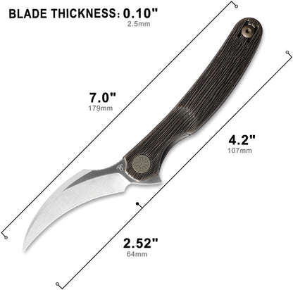 Cavol C09 Linerlock Titanium Knife with Elmax Blade 2.5 Inch Satin Bronze Grooved Handle for EDC Enthusiasts by Cavol