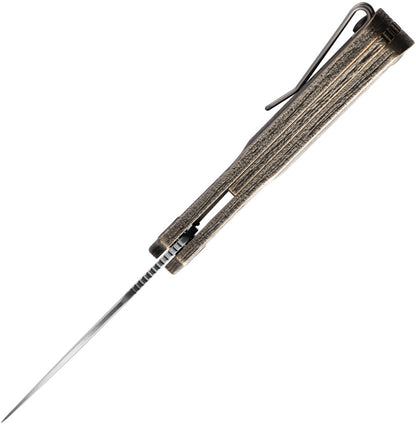 Cavol C09 Linerlock Titanium Knife with Elmax Blade 2.5 Inch Satin Bronze Grooved Handle for EDC Enthusiasts by Cavol