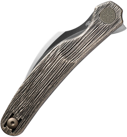 Cavol C09 Linerlock Titanium Knife with Elmax Blade 2.5 Inch Satin Bronze Grooved Handle for EDC Enthusiasts by Cavol