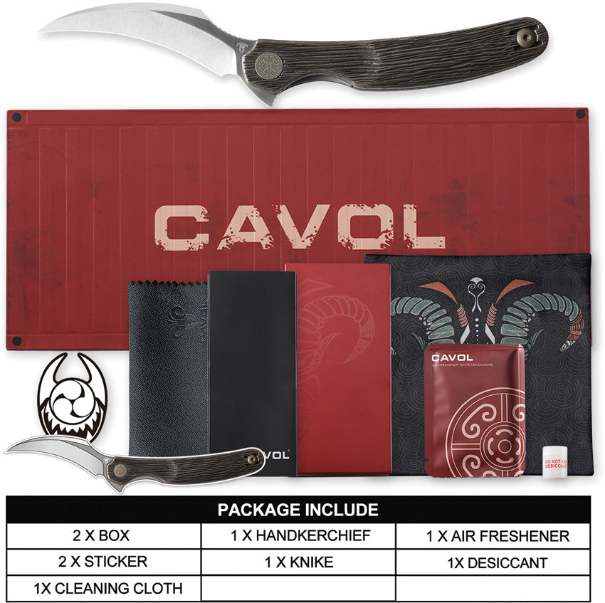 Cavol C09 Linerlock Titanium Knife with Elmax Blade 2.5 Inch Satin Bronze Grooved Handle for EDC Enthusiasts by Cavol