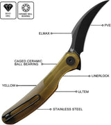 Cavol C09 Linerlock Ultem EDC Knife With Elmax Blade Black PVD Extended Tang Premium Everyday Carry by Cavol