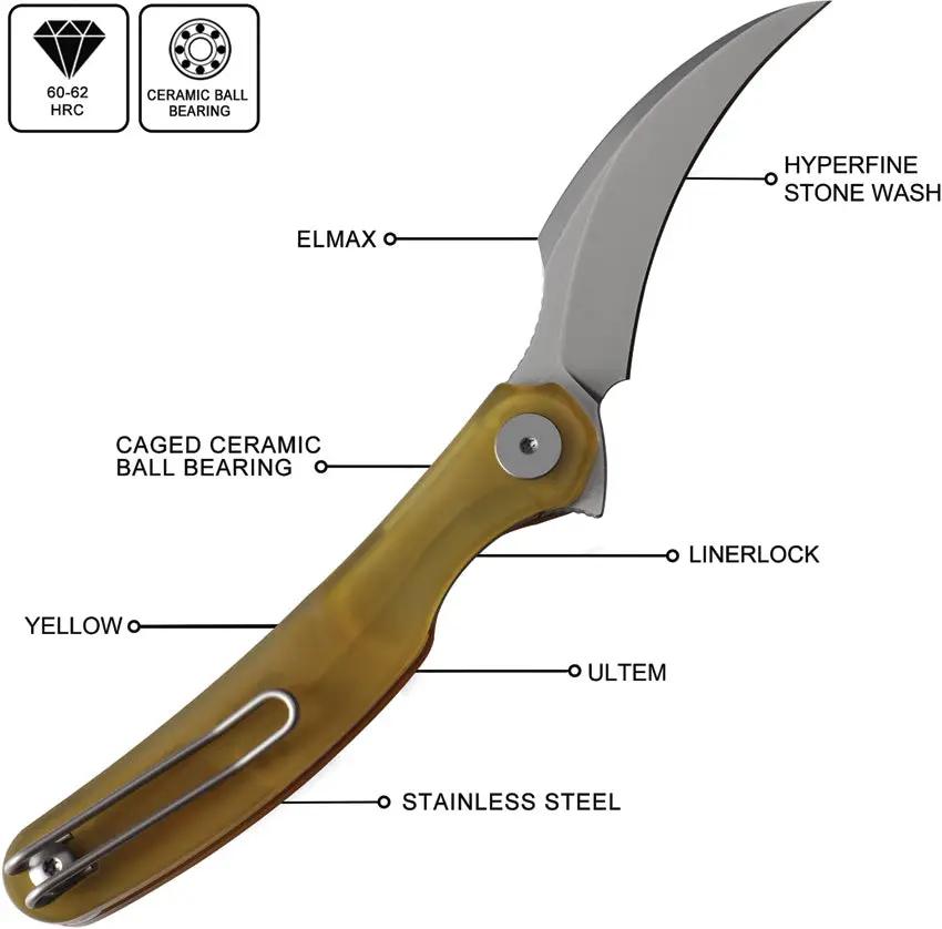 Cavol C09 Linerlock Ultem EDC Knife With Elmax Blade And Birds Beak Profile 4.25 Inch Closed 2.5 Inch Blade by Cavol