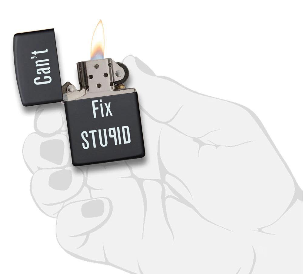 “Can’t Fix Stupid” Zippo Lighter – Black Matte by Zippo