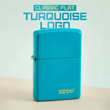 Zippo Turquoise Flat Finish Logo Lighter Classic Windproof Design For Collectors by Zippo
