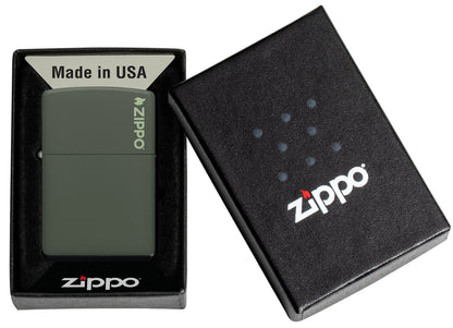 Classic Green Matte Zippo® Logo Lighter