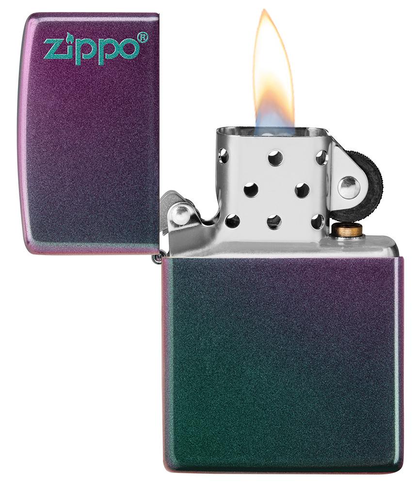 Zippo Classic Iridescent Logo Lighter – Turquoise & Violet Ombre