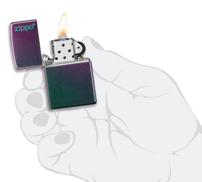 Zippo Classic Iridescent Logo Lighter – Turquoise & Violet Ombre