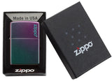 Zippo Classic Iridescent Logo Lighter – Turquoise & Violet Ombre by Zippo