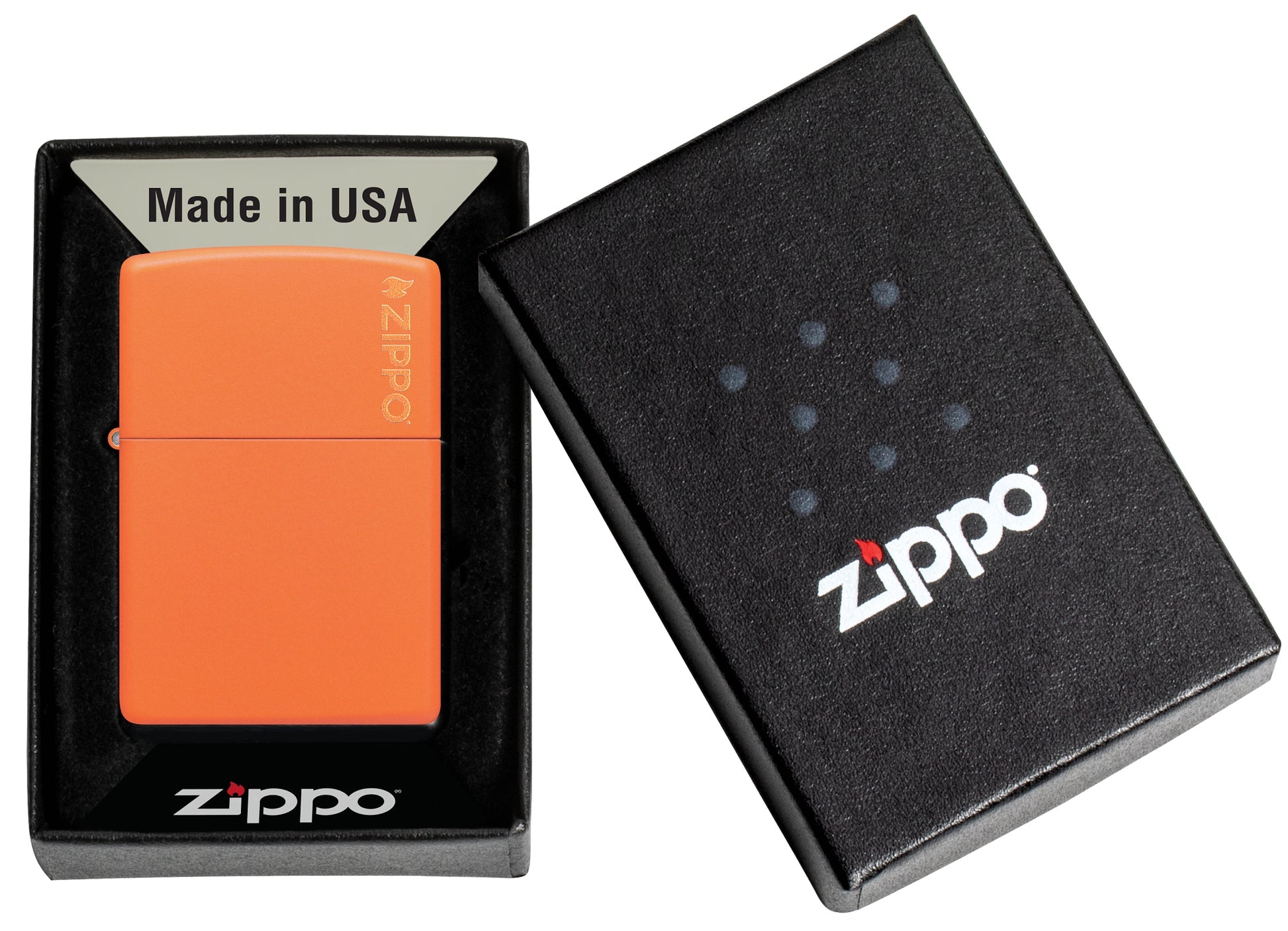 Zippo® Orange Matte Logo Lighter – Model 231ZL