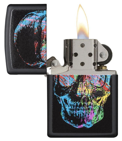 Zippo Colorful Skull Windproof Lighter – Black Matte Finish by Zippo