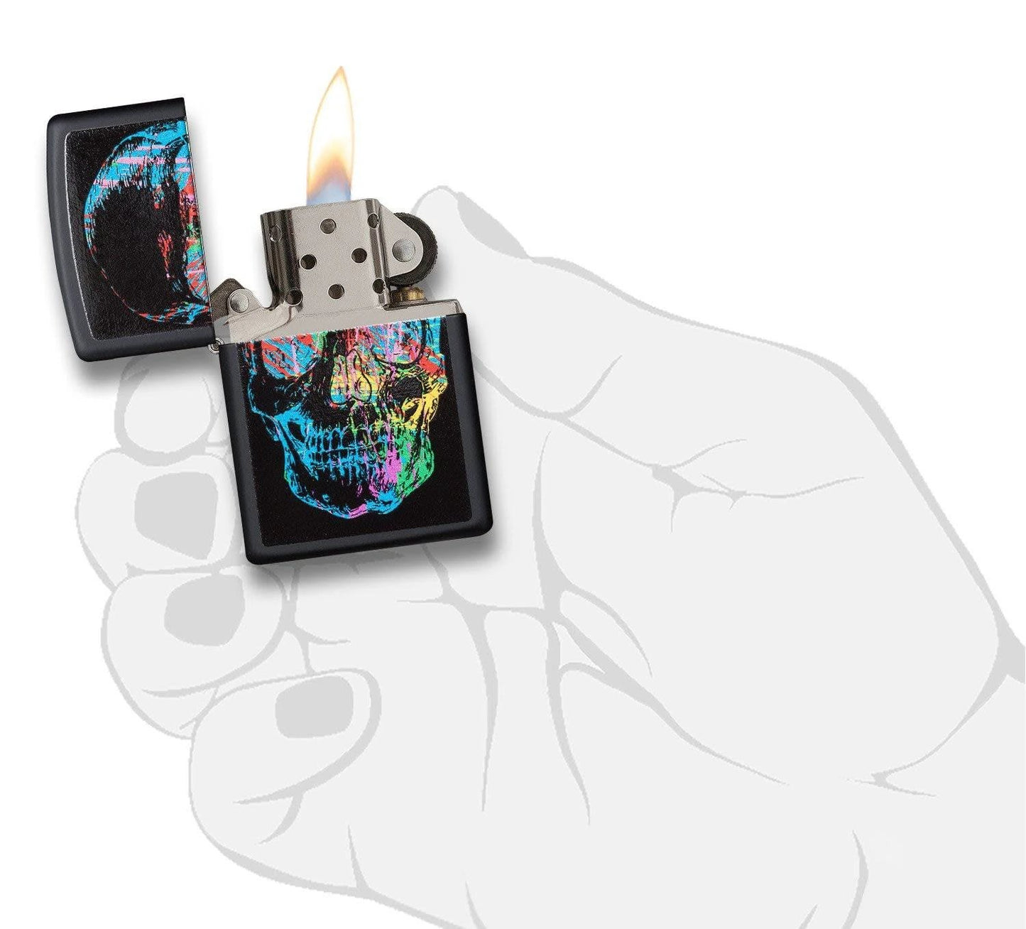 Zippo Colorful Skull Windproof Lighter – Black Matte Finish by Zippo