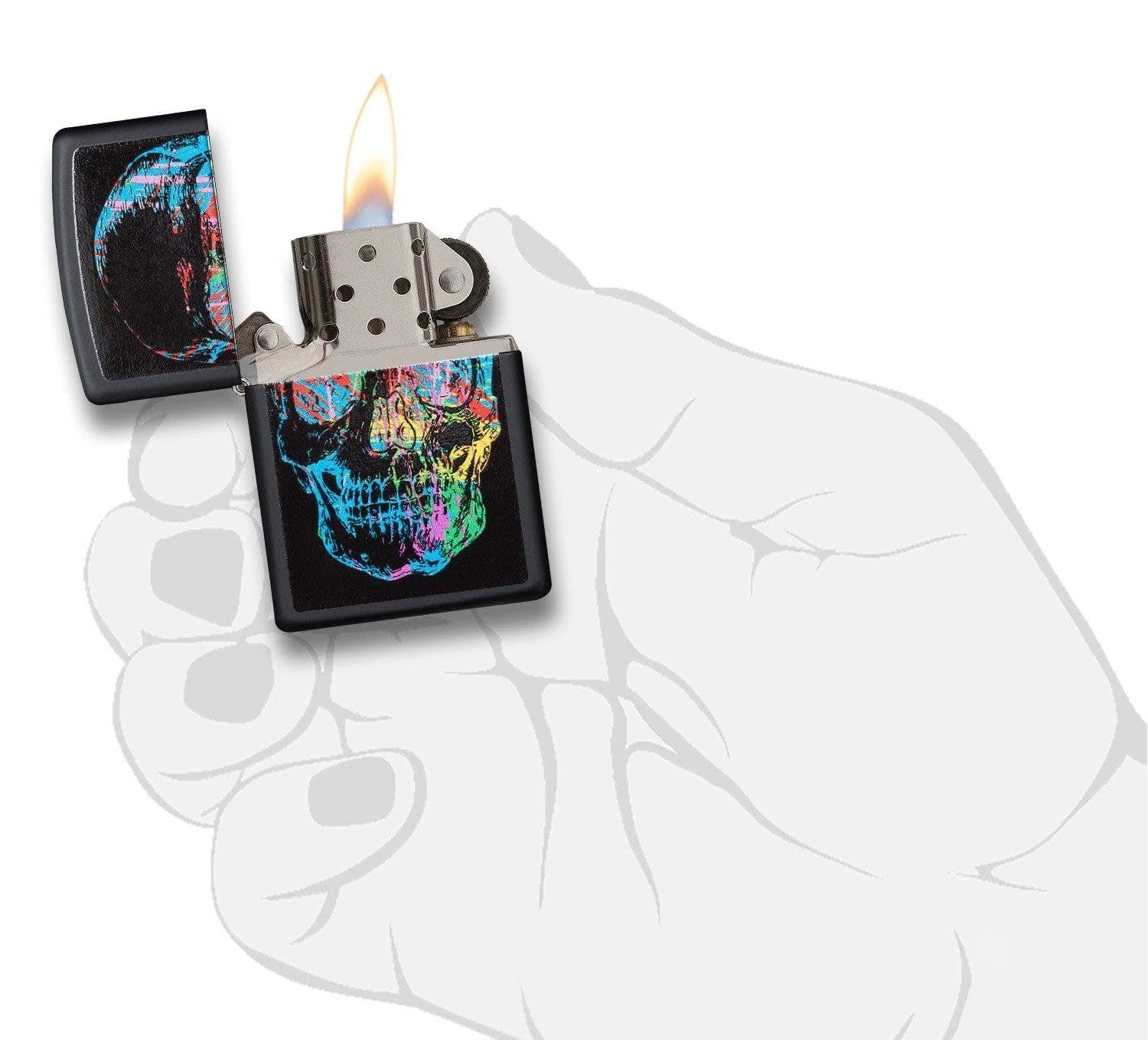 Zippo Colorful Skull Windproof Lighter – Black Matte Finish by Zippo