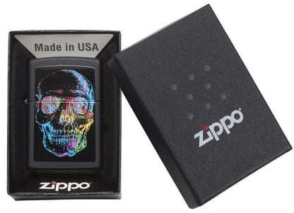 Zippo Colorful Skull Windproof Lighter – Black Matte Finish by Zippo