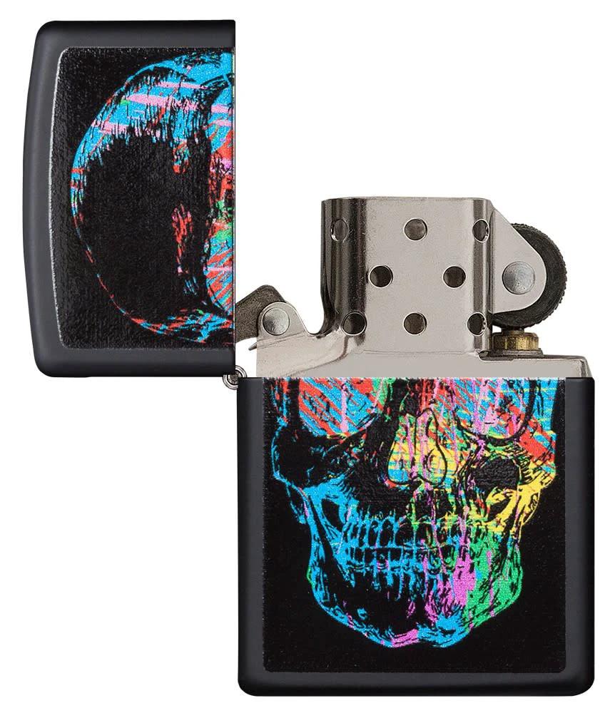 Zippo Colorful Skull Windproof Lighter – Black Matte Finish by Zippo