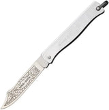 Douk-Douk Folder Silver 3 3/8in Closed Carbon Steel Blade Etched Handle For Collectors by Douk-Douk