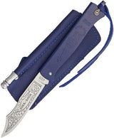 Douk-Douk Folder Blue Folding Knife With 3.13in Blade 14C28N Stainless Bail Leather Belt Sheath EDC Enthusiasts by Douk-Douk