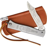 Douk-Douk Chrome Folder Knife With 3.25 Inch Stainless Blade And Brown Leather Sheath For Outdoor Enthusiasts by Douk-Douk