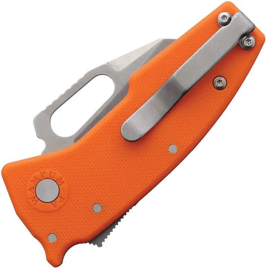 Demko Nano Shark Lock Knife SF Stonewash AUS-10A 3.75in Closed Orange Green Handle For EDC by Demko