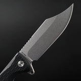 Daggerr Knives Powie Linerlock - Stonewashed 8Cr14MoV Clip Point Blade With Black ABS Handle by Daggerr Knives