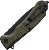 Daggerr Knives Wocket Linerlock Olive - 3.5in 8Cr14MoV Drop Point Blade Olive FRN Handle Glass Breaker by Daggerr Knives