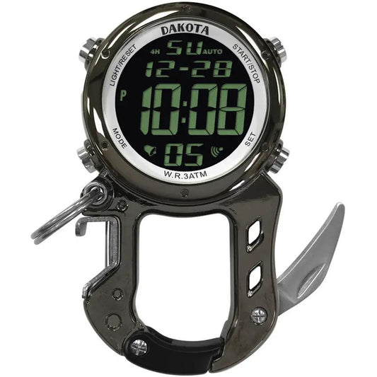 Dakota Digital ZipClip Gunmetal 30972 - Multifunctional Carabiner Watch With Moonglow Dial And 100ft Water Resistant by Dakota