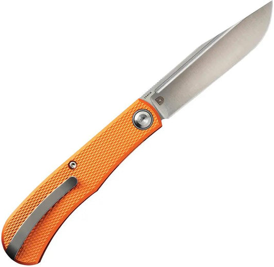 Daedalus Knife Co Lab Linerlock Orange - Satin 154CM Clip Point Blade With Textured Aluminum Handle by Daedalus Knife Co.