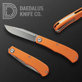 Daedalus Knife Co Lab Linerlock Orange - Satin 154CM Clip Point Blade With Textured Aluminum Handle by Daedalus Knife Co.