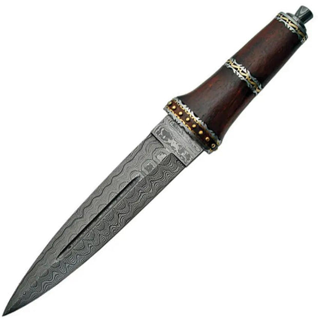 Damascus Dirk Wood Handle DM-1077 - 14.25 Inch Dagger With 8.5 Inch Damascus Blade And Leather Sheath by Damascus