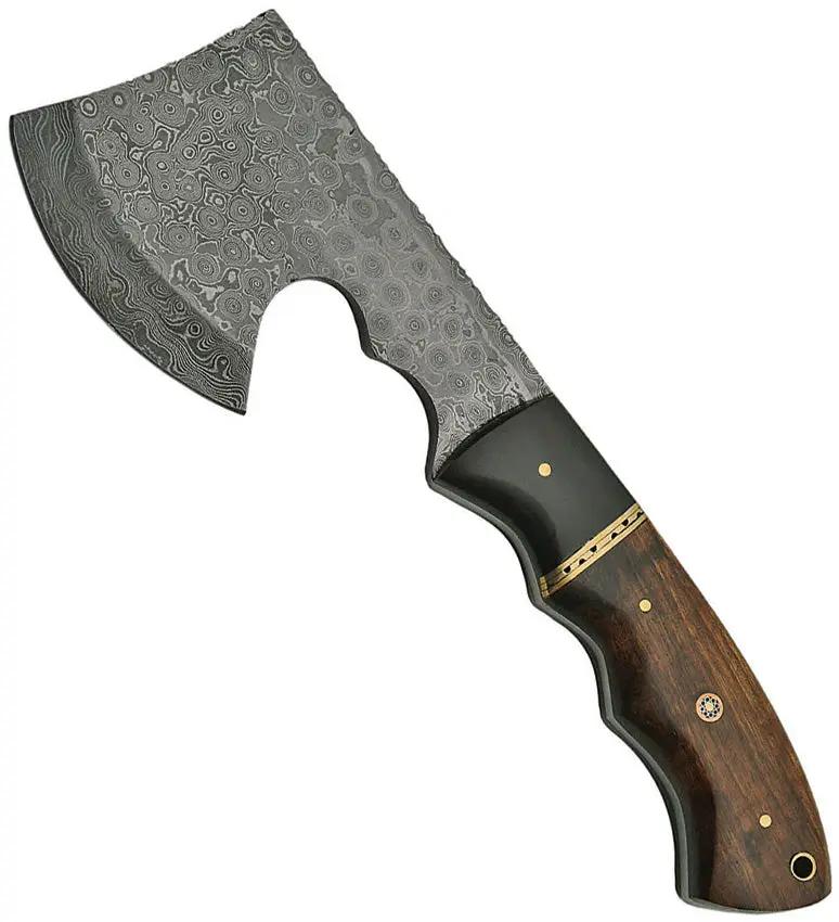Damascus Hatchet DM-1140 - Full Tang Burl Wood Handle With Damascus Steel Blade And Belt Sheath by Damascus