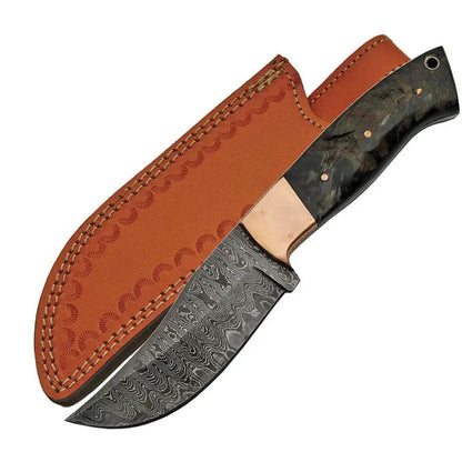 Damascus Ram Copper Skinner - 9 Inch Full Tang Knife With Damascus Steel Blade And Copper Guard Ram Horn Handle by Damascus