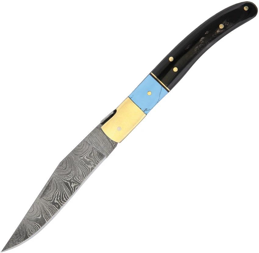 Damascus Turquoise And Horn Folder DM-1156 by Damascus