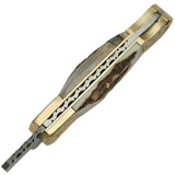 Heritage Forge Damascus Stag Engraved Bolster DM-1163 - Clip Point Blade With Stag Bone Handle And Brass Scrollwork by Damascus