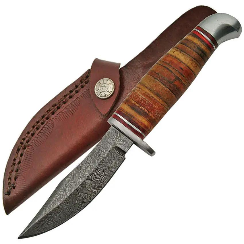 Damascus Skinner Knife DM-1166 - 3.5 Inch Clip Point Blade With Stacked Leather Handle by Damascus