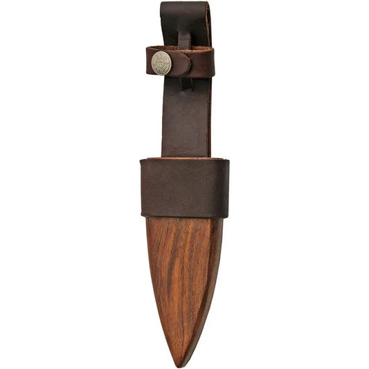 Damascus Forge Sgian Dubh Wood Sheath DM-1171 - Double Edge Damascus Blade With Rosewood Handle And Leather Belt Sheath by Damascus