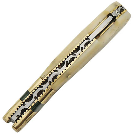 Damascus Lockback Knife - Smooth Bone Handle With Brass Bolsters, 3 Inch Damascus Clip Point Blade by Damascus