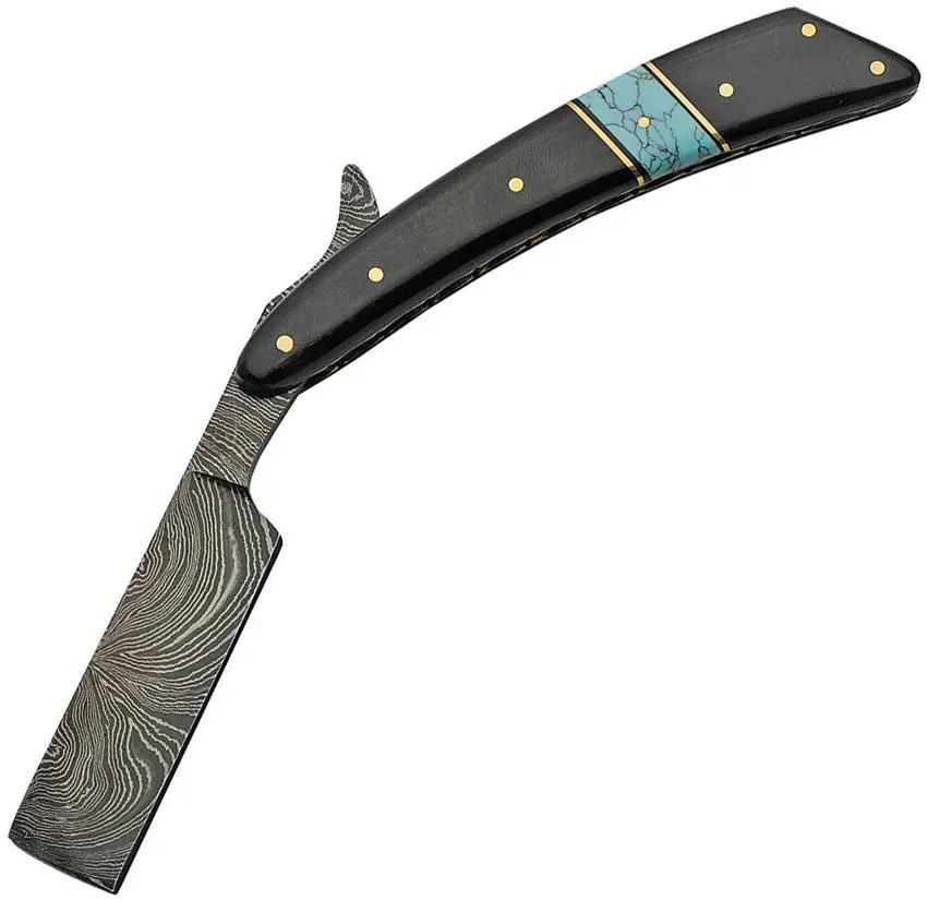 Damascus Razor Horn Turquoise DM-1203 - 6 Inch Closed Knife With 4.5 Inch Damascus Steel Blade And Extended Tang by Damascus