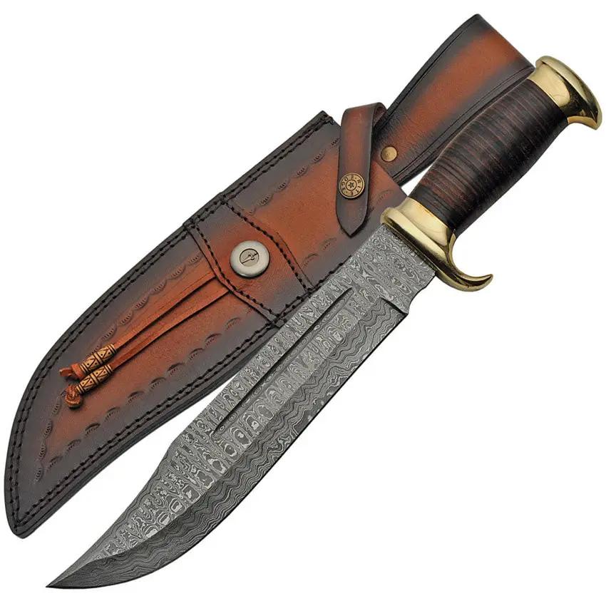 Damascus Forge Damascus Bowie DM-1204 - 10.5 Inch Damascus Steel Clip Point Blade With Leather Handle by Damascus