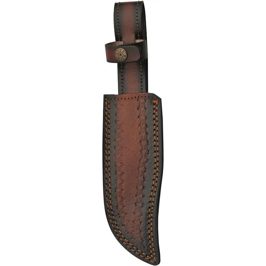 Damascus Bowie Wood DM-1221 - 7 Inch Clip Point Blade With Checkered Wood Handle And Leather Sheath by Damascus
