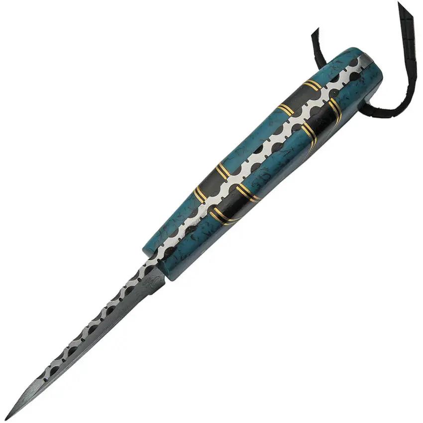 Damascus Hunter Turquoise - 3 Inch Damascus Steel Blade Full Tang With Leather Sheath by Damascus