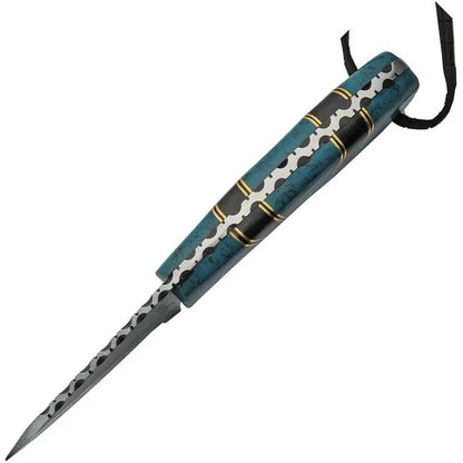 Damascus Hunter Turquoise - 3 Inch Damascus Steel Blade Full Tang With Leather Sheath by Damascus