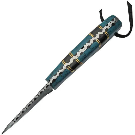 Damascus Hunter Turquoise - 3 Inch Damascus Steel Blade Full Tang With Leather Sheath by Damascus