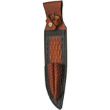 Damascus Edge Three Piece Bowie Set DM-1237 - Damascus Blade Brown Wood Handles Leather Sheath And Fork Included by Damascus